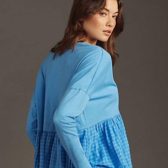 Anthropologie Pilcro Long-Sleeve Babydoll Blouse gingham top new nwt XXS 2XS - Picture 5 of 9